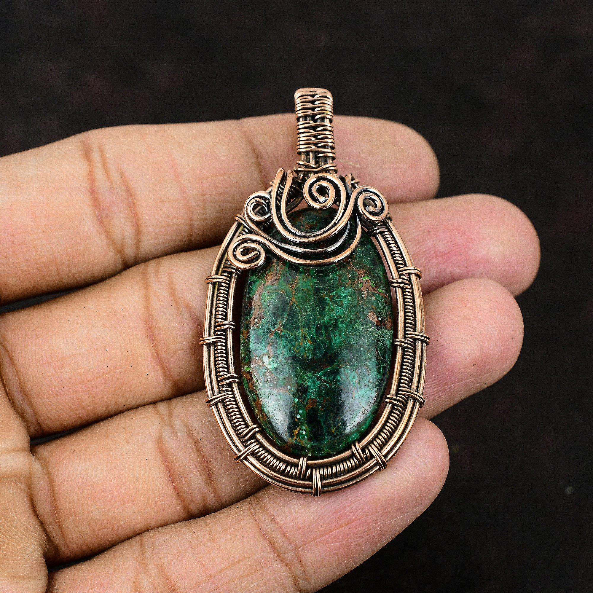 Куприт Хризоколла Кулон Драгоценный Камень Кулон Медная Проволока Обернутый Кулон Медные Ювелирные Изделия Ручной Работы Женский Кулон Подарок Для Него Дизайнерский Кулон