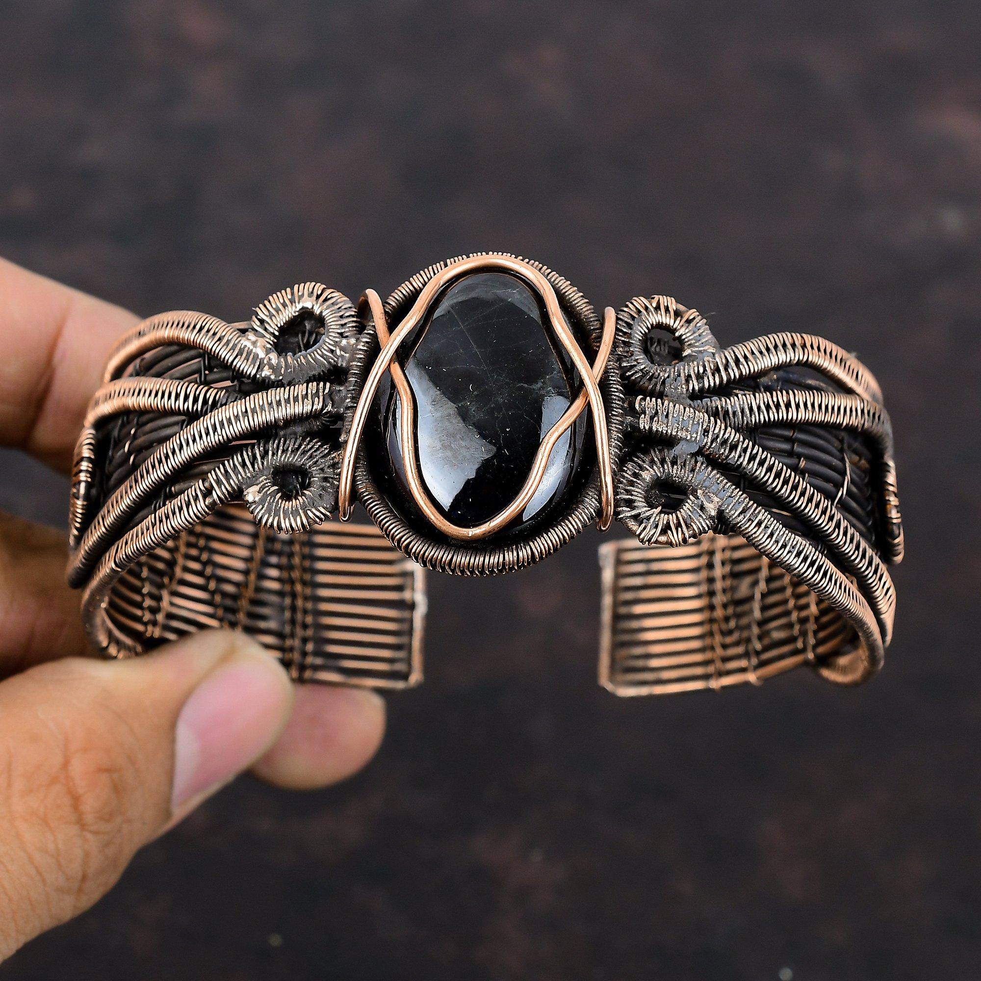 Браслет-манжета из сугилита, браслет-манжета с драгоценным камнем, медная проволока, регулируемый браслет-манжета, антикварный браслет ручной работы, подарок для мамы, ювелирные изделия из медной проволоки