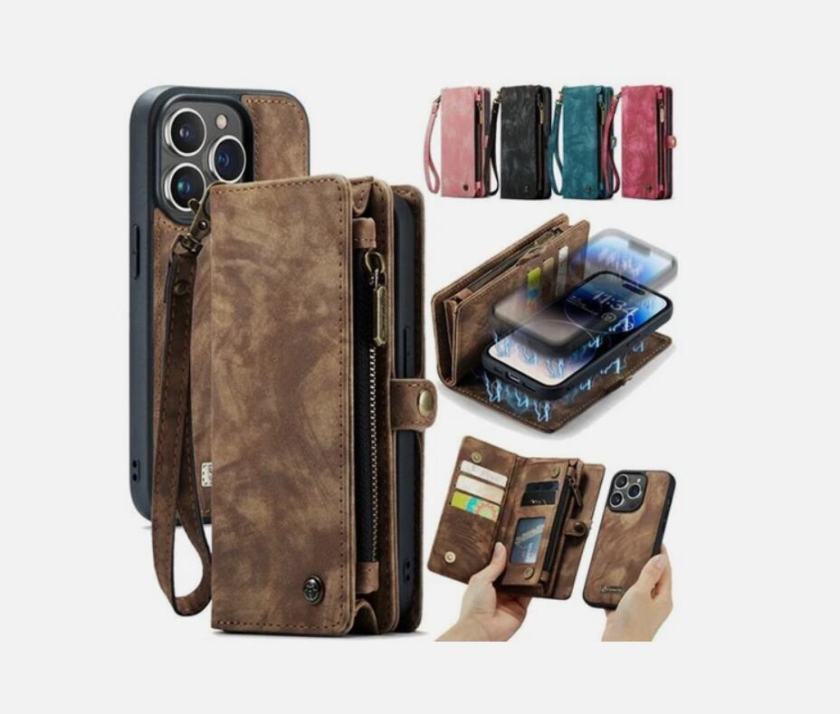 CaseMe-008 Для iPhone 16 Pro Max Съемный 2-в-1 Кошелек-чехол с молнией и ремешком на запястье Многофункциональный Чехол для телефона с отделениями для карт