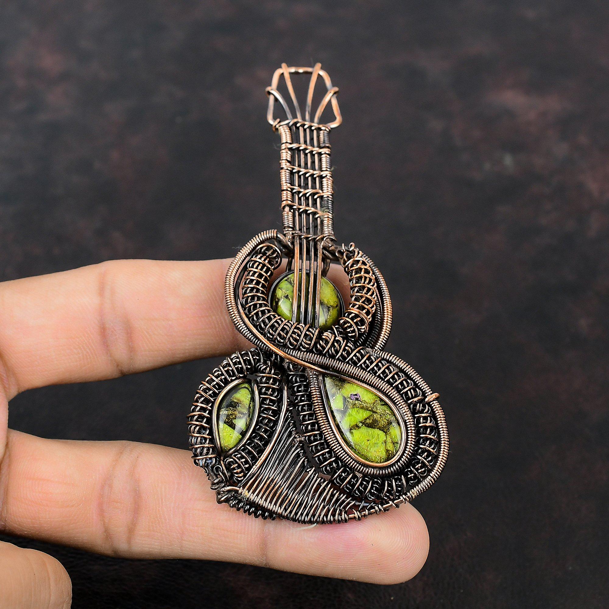 Copper Stichtite Pendant Copper Wire Wrapped Pendant Guitar Pendant Gemstone Jewelry Handmade Pendant Gift For Him Beautiful Copper Jewelry