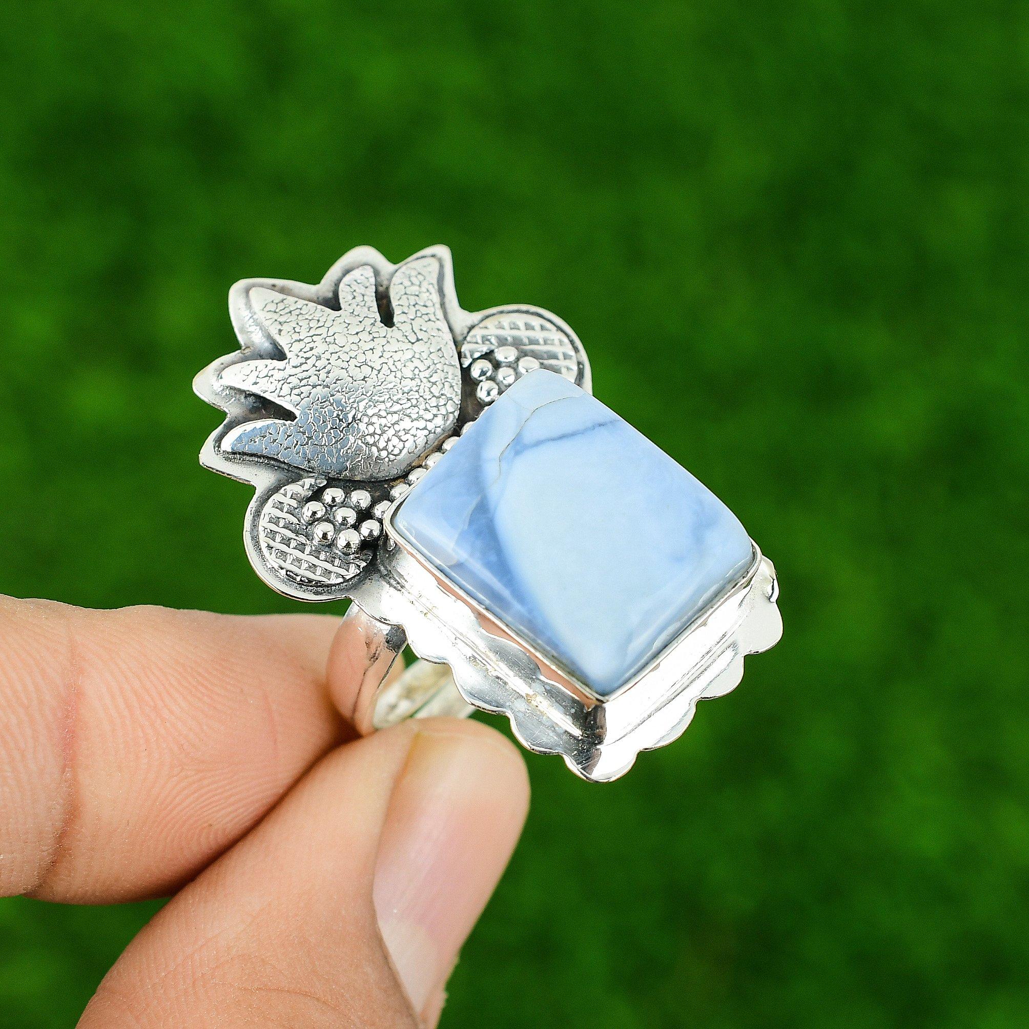 925 Sterling Silver Owyhee Blue Opal Gemstone Solitaire Engagement Ring Jewelry