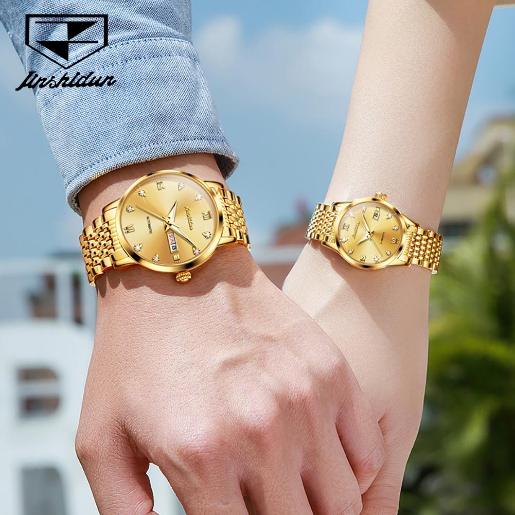 JINSHIDUN New Business and Leisure Men's Watches Fashion Diamond Belt Calendar Waterproof Couples High -end Women's Watch