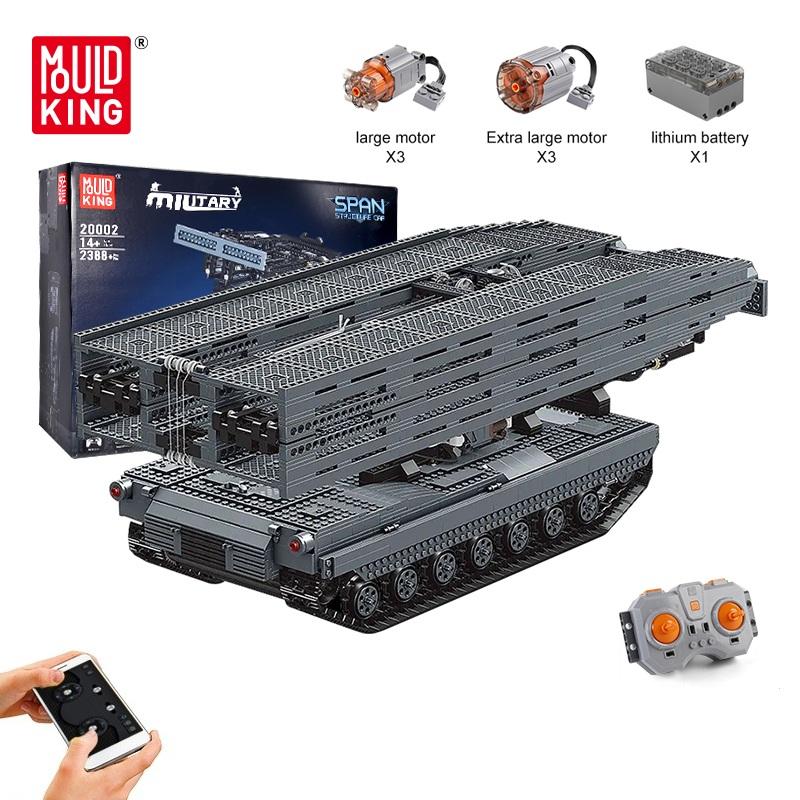MOULD KING 20002 Technical Remote Control Military Tank Building Blocks Armored Vehicle Bridge Layer Structure Car Bricks Toys