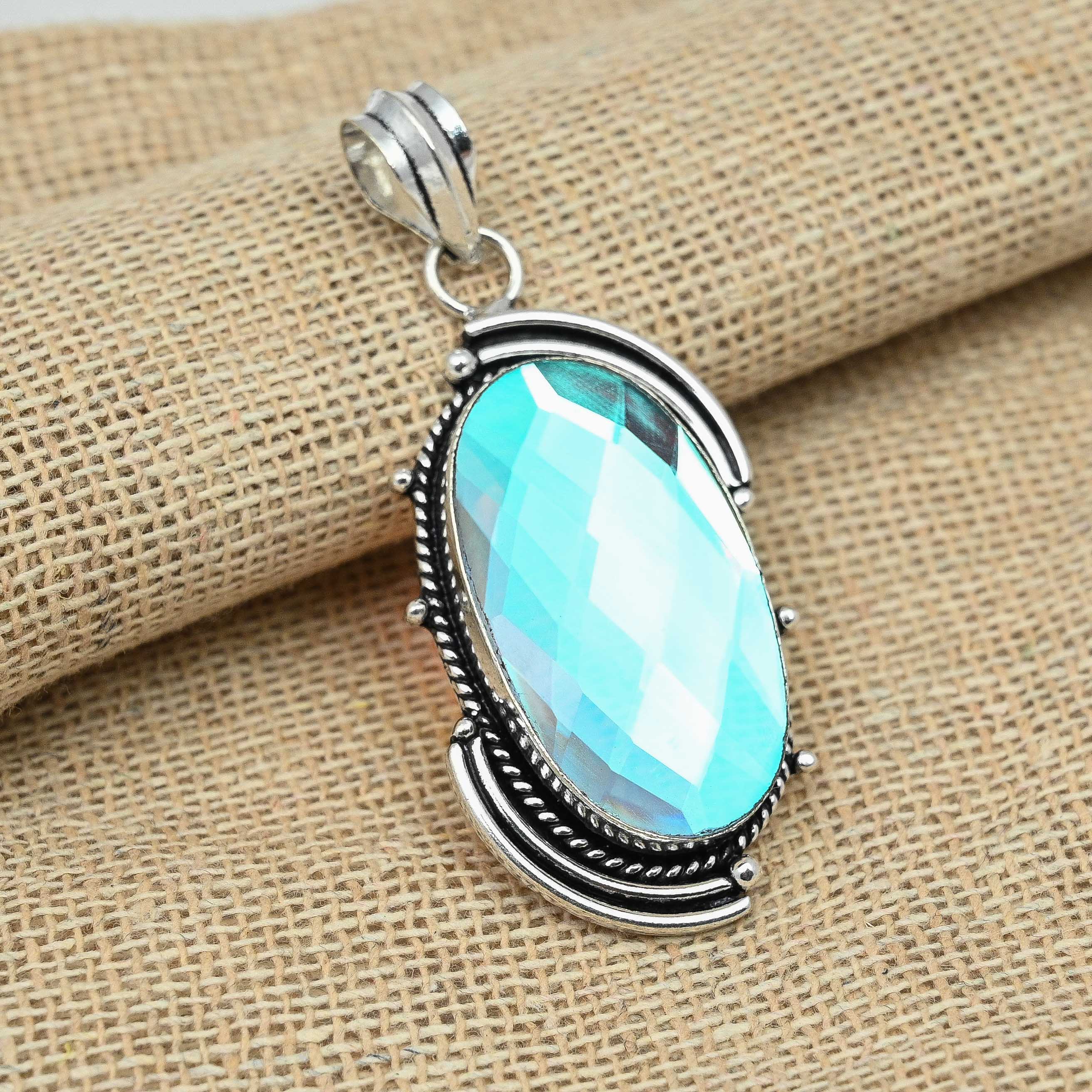 Граненый Mistic Topaz Gemstone 925 Solid Silver Jewelry Изысканная подвеска Handmade Gift
