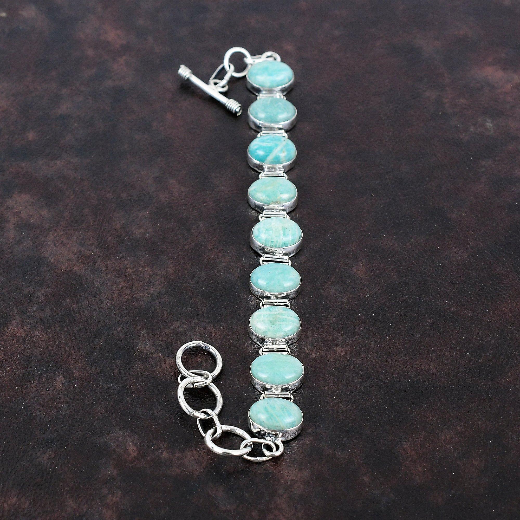 Браслет из амазонита, браслет из стерлингового серебра 925 пробы, ювелирные изделия из драгоценных камней, регулируемый браслет-цепочка, серебряные украшения ручной работы, элегантный браслет для подарка
