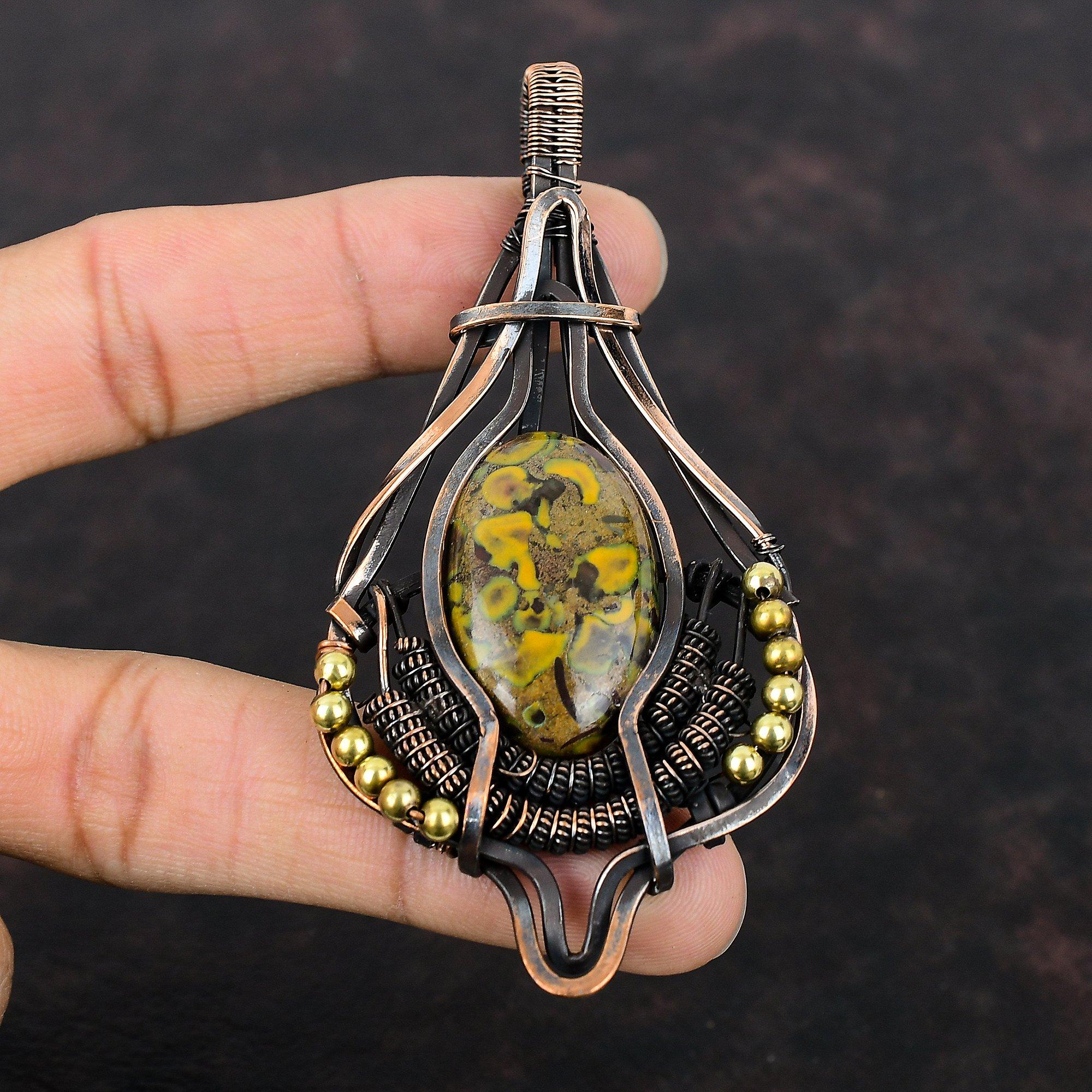 Кулон из фруктовой яшмы, обернутый медной проволокой, кулон ручной работы из меди, ювелирное изделие из драгоценных камней, обернутое проволокой, подарок для женщин, лечебный камень