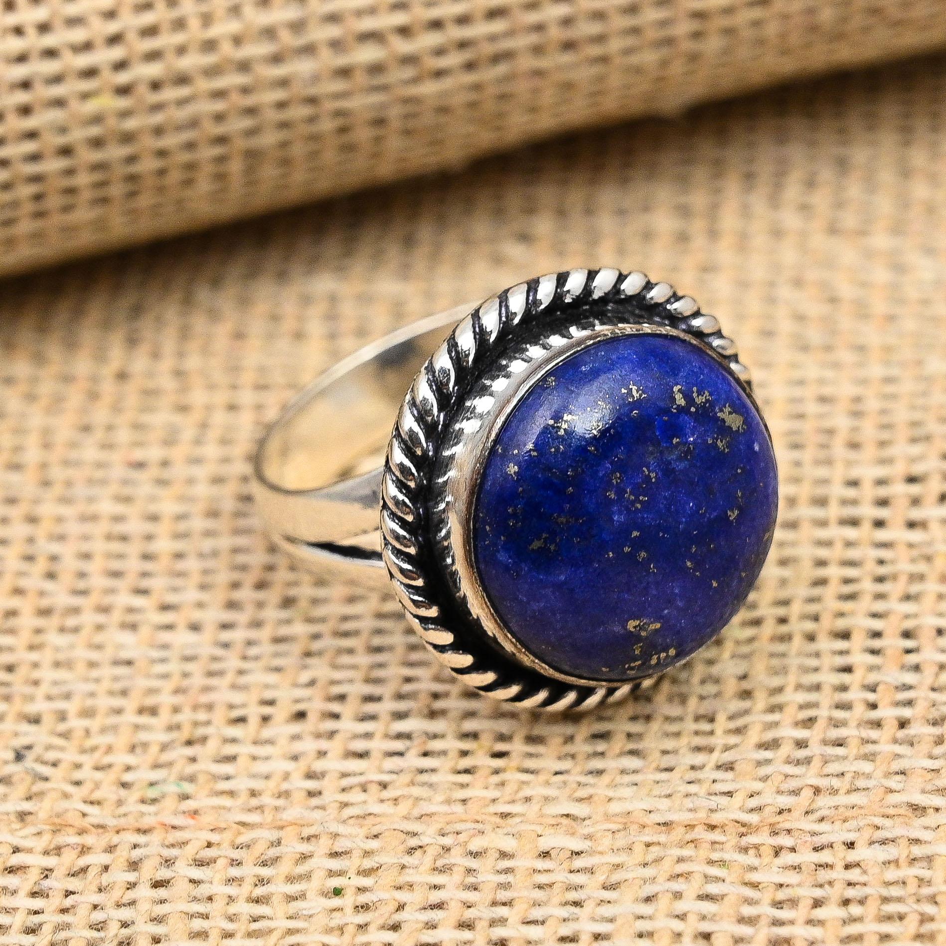 Lapis Lazuli Gemstone Handmade 925 Sterling Silver Ring Jewelry For Christmas