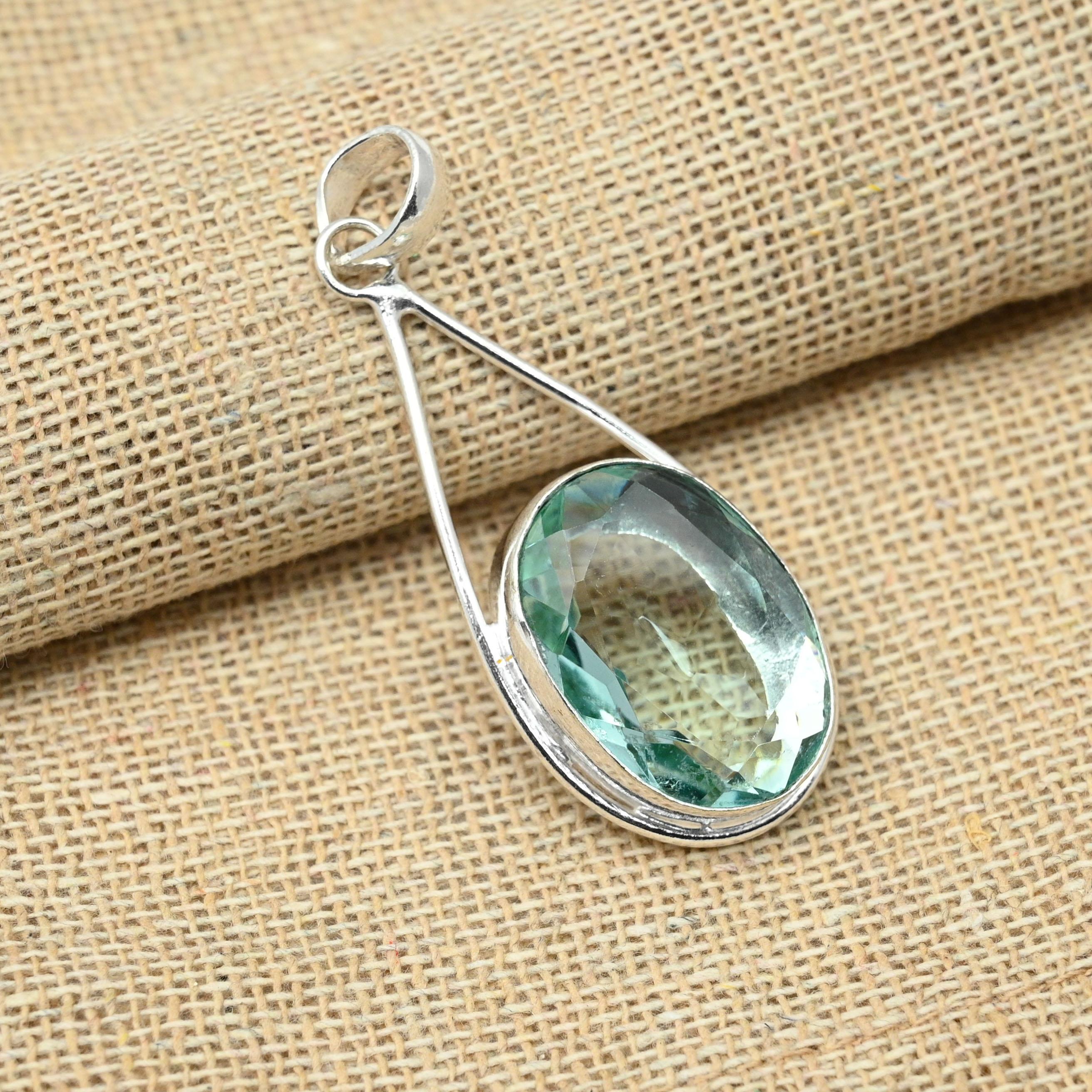 Green Amethyst Gemstone 925 Sterling Silver Handmade Jewelry Women Pendant