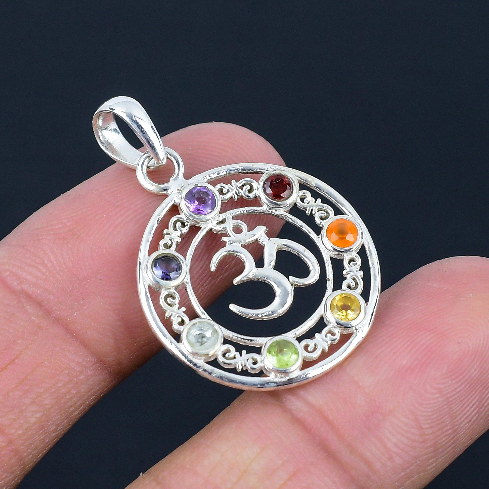 Подвеска из натурального камня семи чакр Ом Шивы, серебро 925 пробы, подвеска ручной работы, ювелирный подарок на День святого Валентина