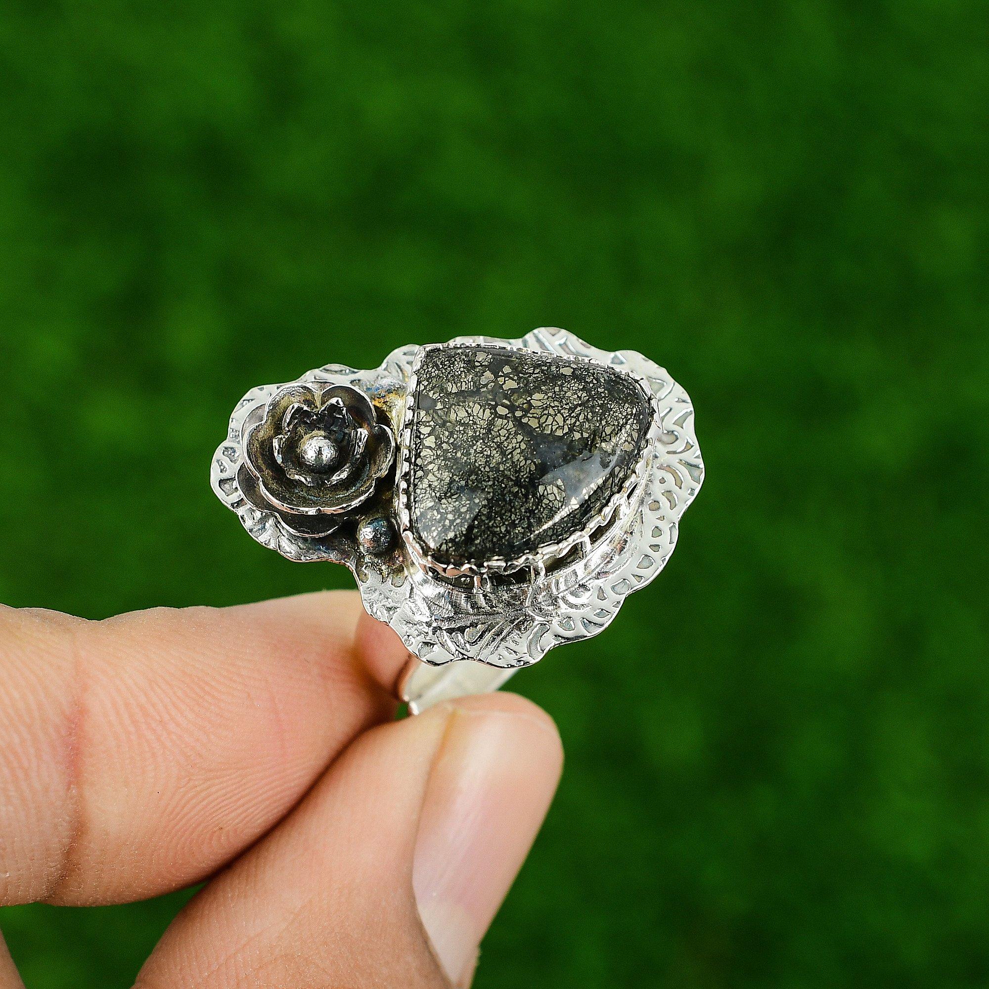 Pear Marcasite Gemstone Engagement Trendy New Flower Statement Ring 925 Silver