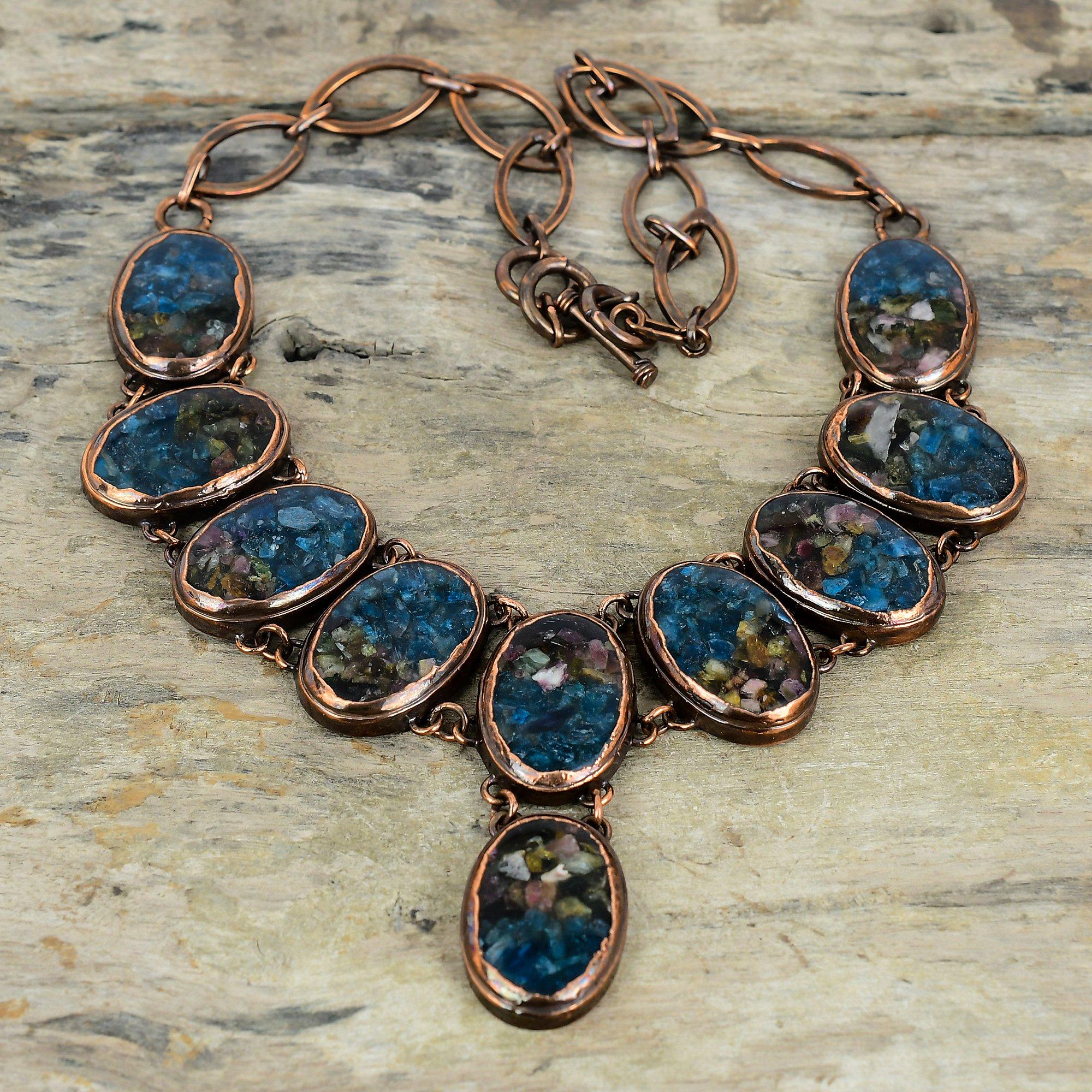 Ожерелье с турмалином-арбузом, ожерелье из электроформованной меди, ожерелье с регулируемой цепочкой, украшения ручной работы с оригинальными драгоценными камнями, подарки на годовщину