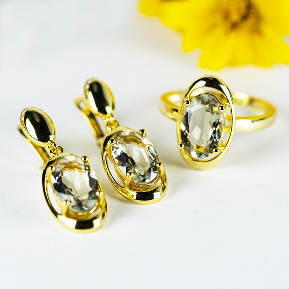 НОВЫЙ!!! Ювелирные наборы из стерлингового серебра 925 пробы с натуральным зеленым аметистом, серьги с застежкой, кольцо, драгоценный камень для женщины, жены, лучший подарок 2022