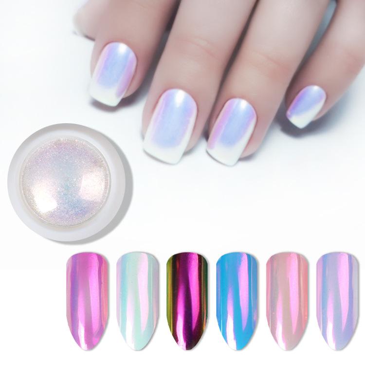 1Jar Pearl Effect Nail Powders Mirror Aurora Chrome Mermaid Nails Art Powder Rainbow AB Magic Mirror Pearl Shell Powder Supplies