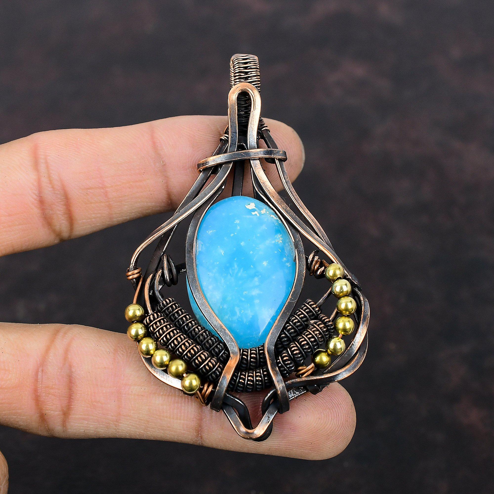 Smithsonite Pendant Copper Wire Wrapped Pendant Natural Gemstone Pendant Handmade Boho Pendant Copper Jewelry Gift For Her Wire Wrap Jewelry