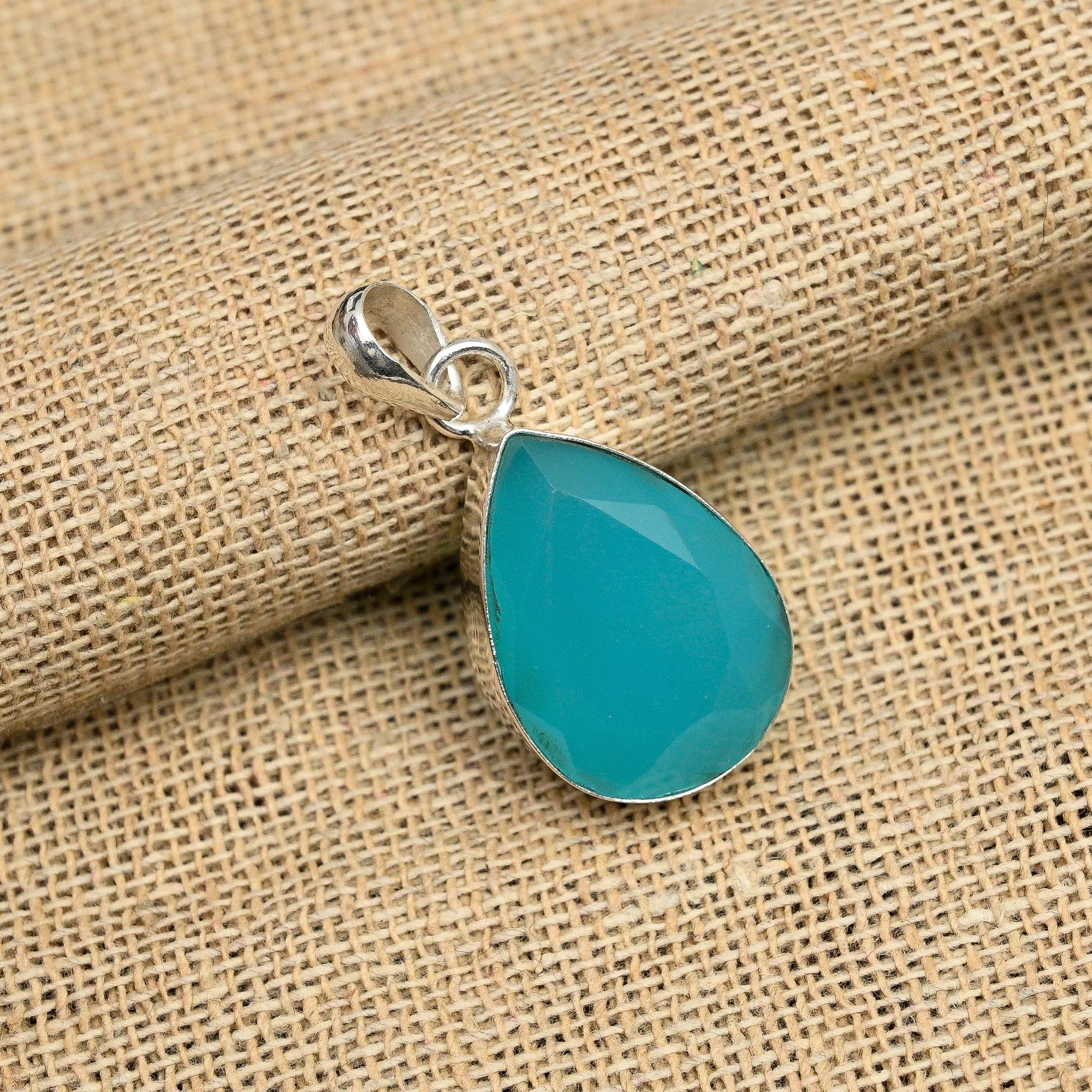 Великолепный синий драгоценный камень халцедон ручной работы из стерлингового серебра 925 пробы, ювелирные изделия для нее