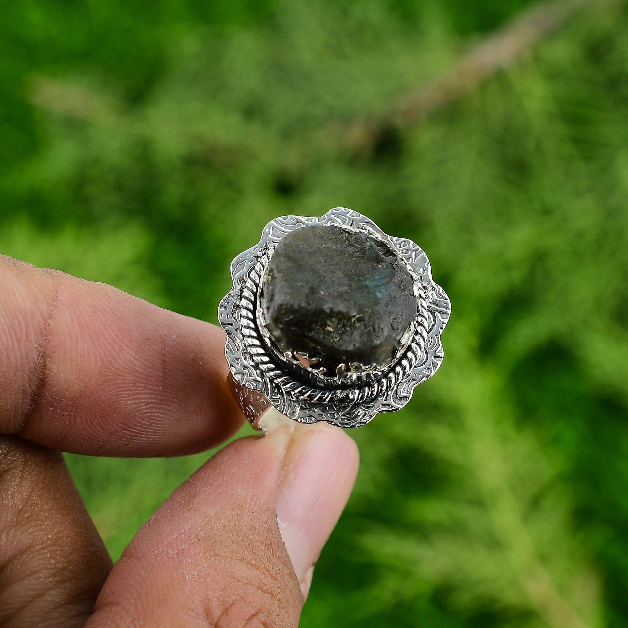 Распродажа ко Дню матери Кольцо из стерлингового серебра 925 пробы с натуральным лабрадоритом, необработанным, с мультикамнем