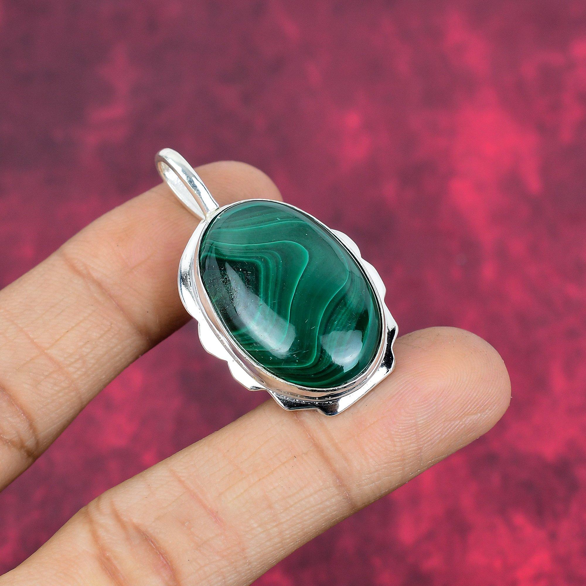 Подвеска из малахита, серебряная подвеска 925 пробы. Подарок для женщин, подвеска ручной работы, ювелирные изделия из драгоценных камней