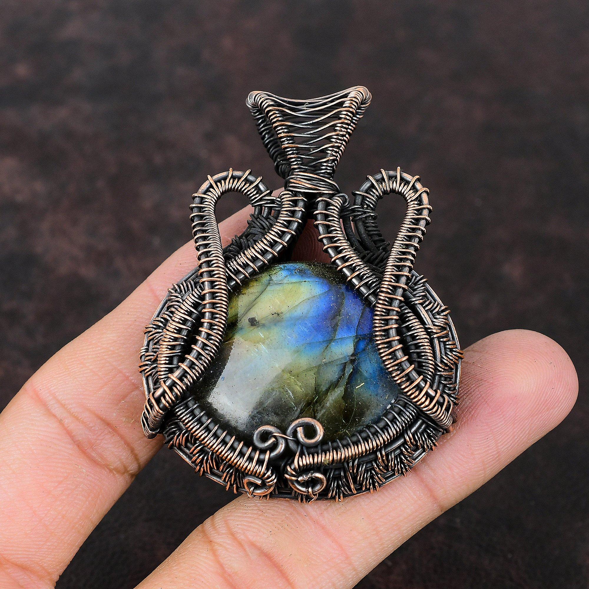 Подвеска из лабрадорита, медная проволочная обертка, ювелирное изделие ручной работы, подвеска из лабрадорита, медное ювелирное изделие, подвеска из натурального драгоценного камня, подарок для матери