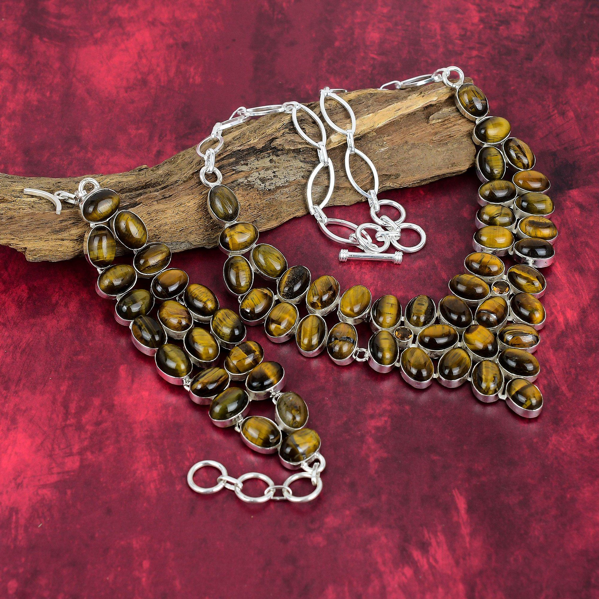 Браслет из чистого серебра 925 пробы «Тигровый глаз», ожерелье ручной работы с драгоценными камнями, комплект старинных браслетов и ожерелий