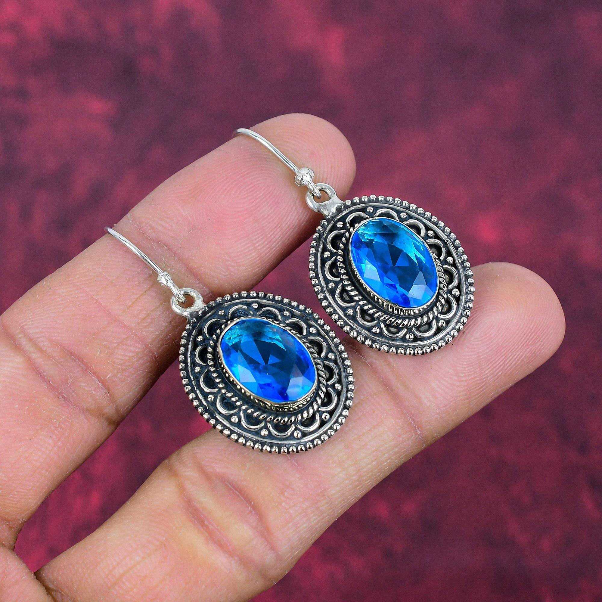 Серьги с голубым топазом, ювелирные изделия из цельного серебра 925 пробы с драгоценными камнями, серьги ручной работы, на День благодарения