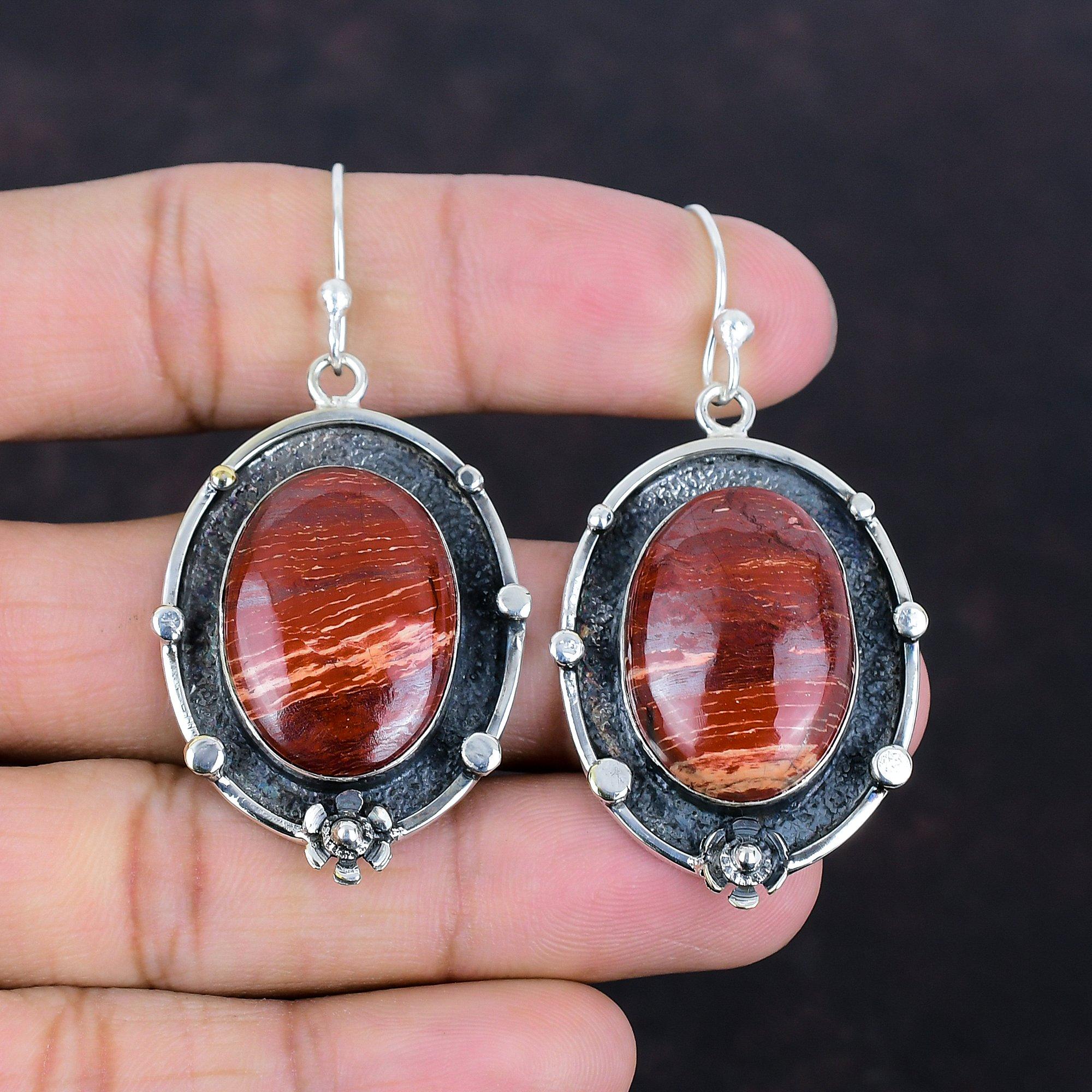 Серьги из красной змеиной яшмы, серьги из стерлингового серебра 925 пробы, серьги из натуральных драгоценных камней для женщин, подарки для мамы, стильные серьги ручной работы
