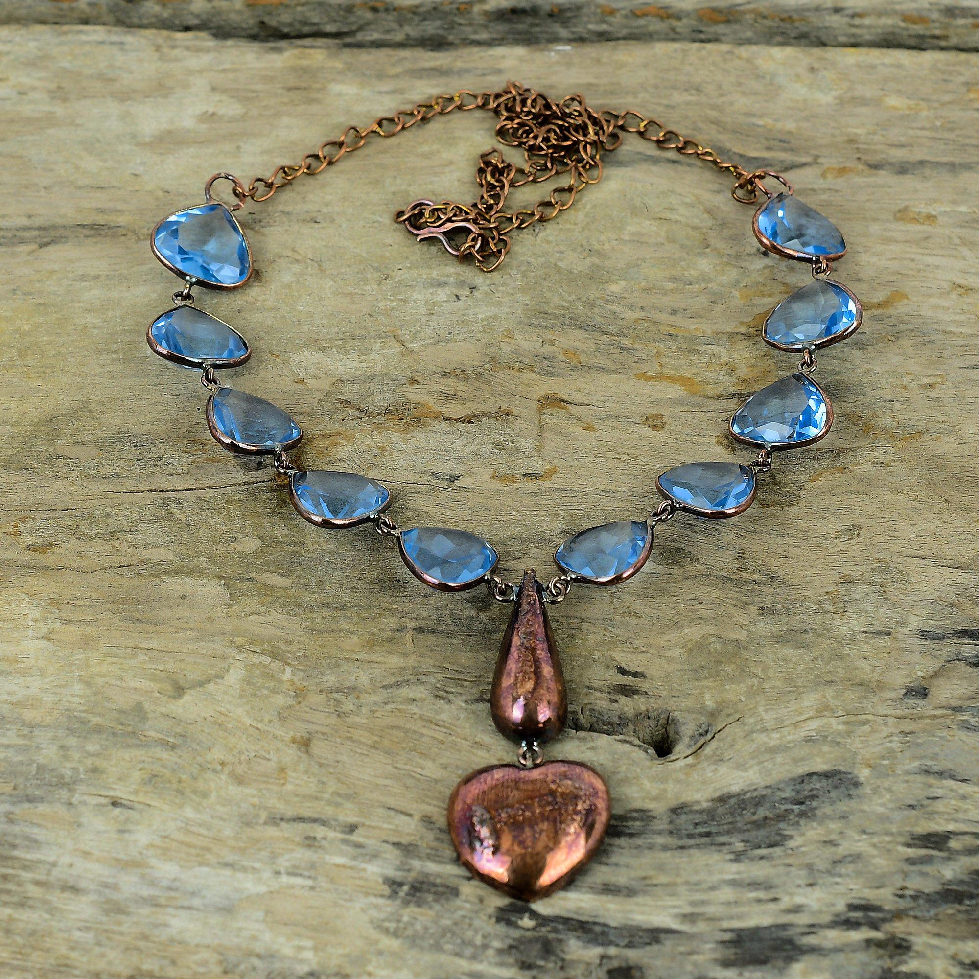 Ожерелье из граненого танзанита и кварца, медное ожерелье, изготовленное гальваническим способом, регулируемое ожерелье-цепочка, ожерелье из драгоценного камня ручной работы, медные украшения для подарка