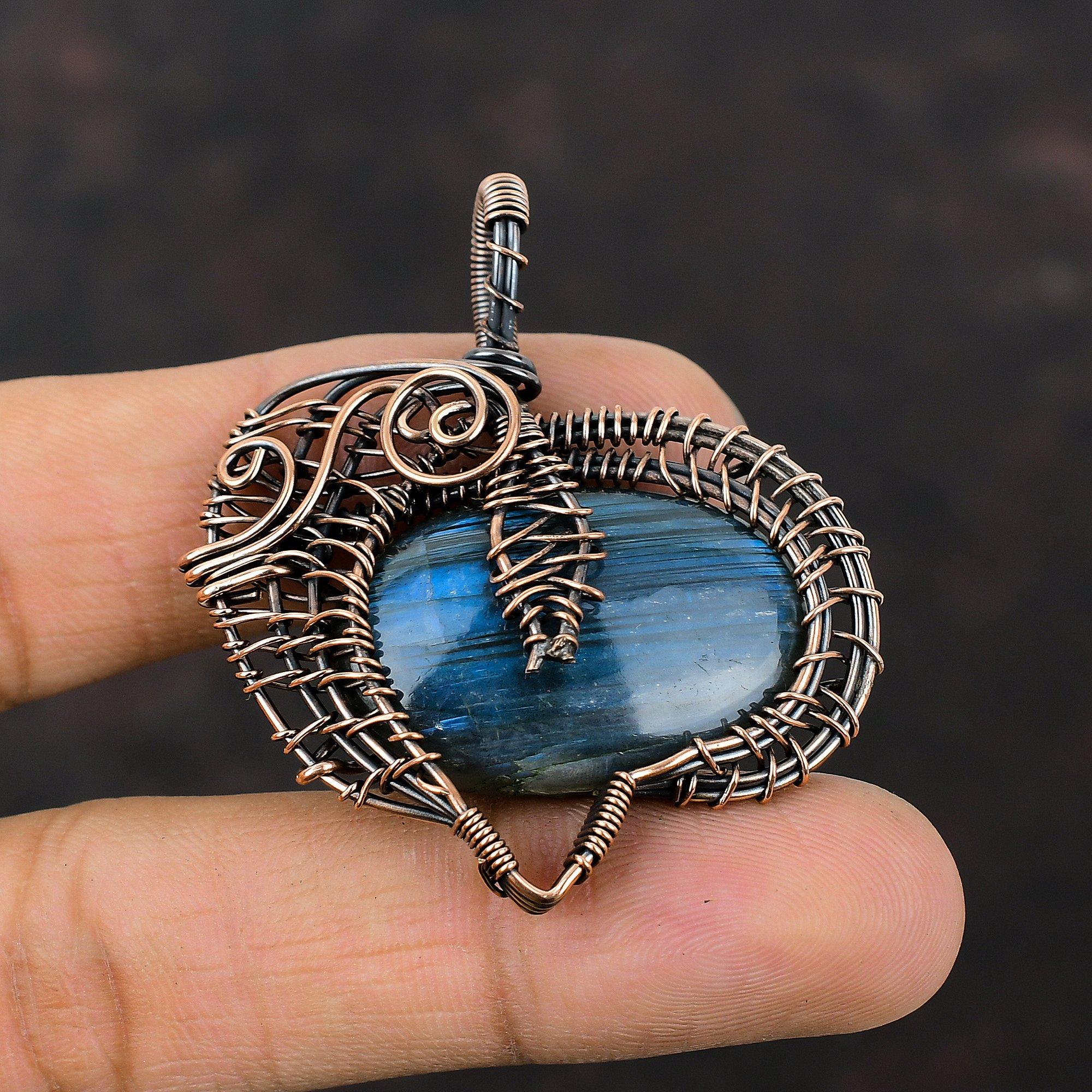Labradorite Pendant Copper Wire Wrapped Pendant Handmade Gemstone Pendant Unique Copper Design Jewelry Gift For Her Elegant Pendant For Gift