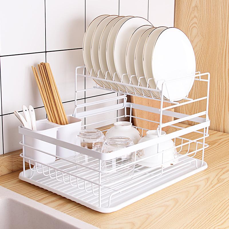 2-Tier Dish Drying Rack, Large Capacity Dish Rack, Dish Drainer with Cutlery Holder, Removable Drip Tray, Cup Holder, Kitchen Counter Drainers