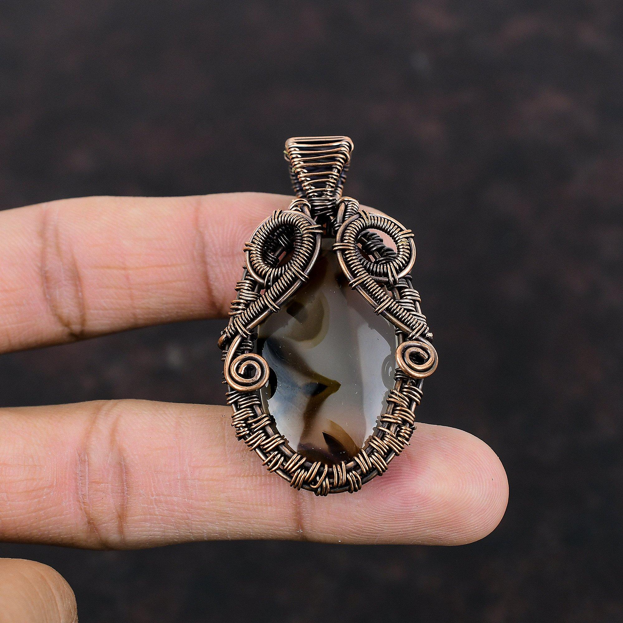 Монтана Агат Подвеска Медная Проволока Обернутая Ювелирные Изделия Подвеска Из Драгоценного Камня Элегантный Подвеска Ювелирные Изделия Ручной Работы Медная Проволока Обернутая Подвеска Подарок Для Него