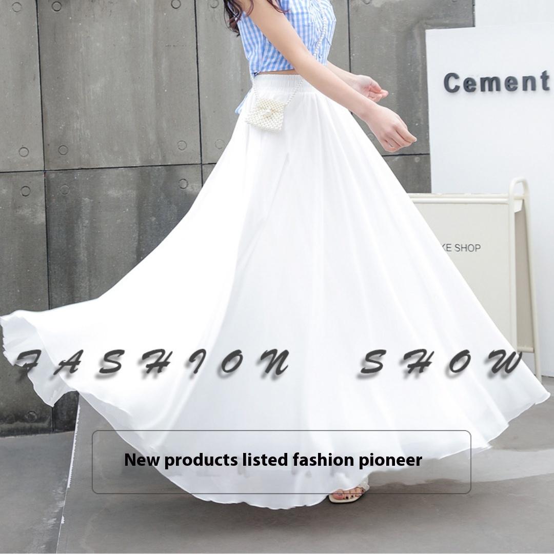 Tooxika Spring and Summer Women's Pure Color Chiffon Skirt with High Waist and Big Swing