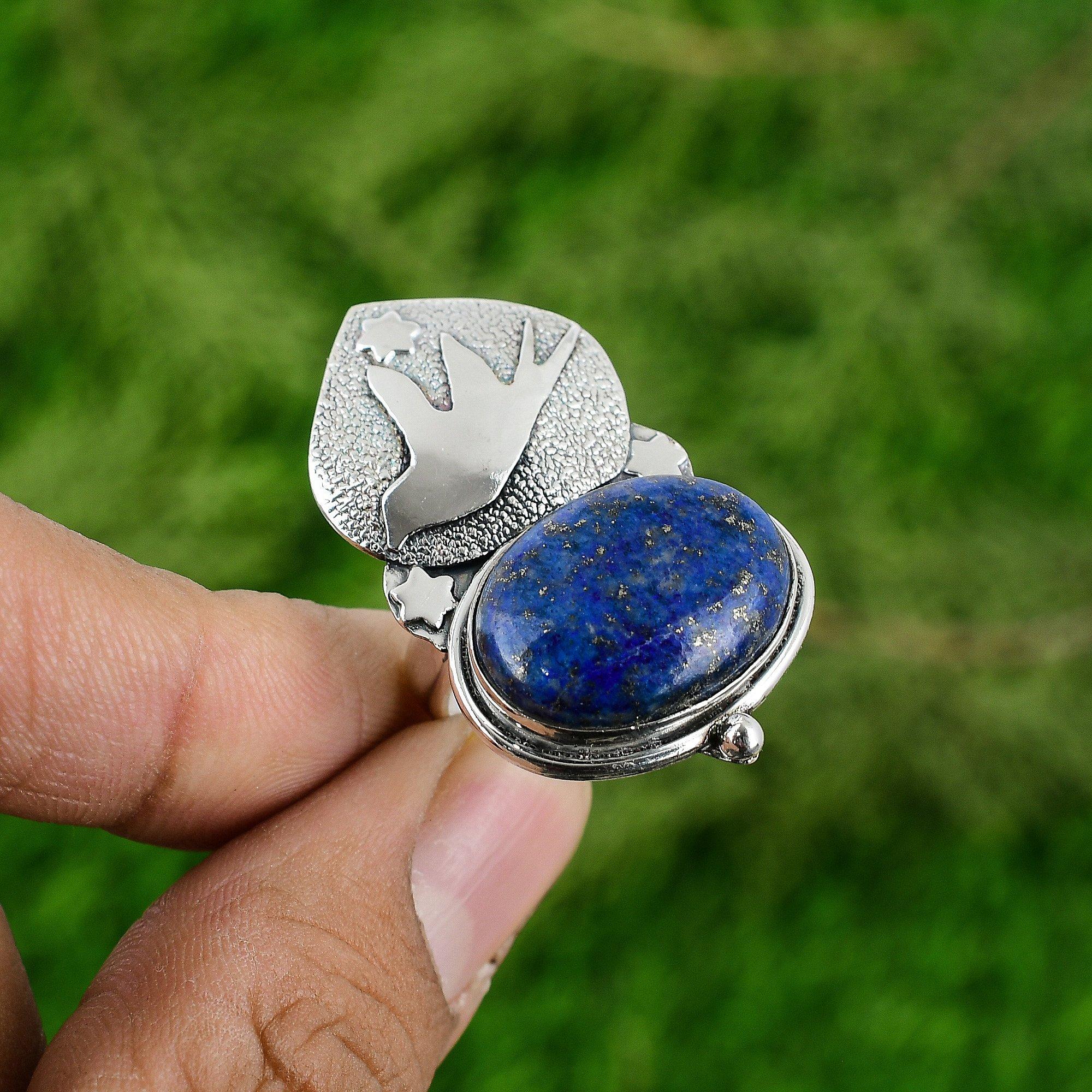 Womens Day Deal September Birth Lapis Lazuli Gemstone Sterling Silver Bird Ring