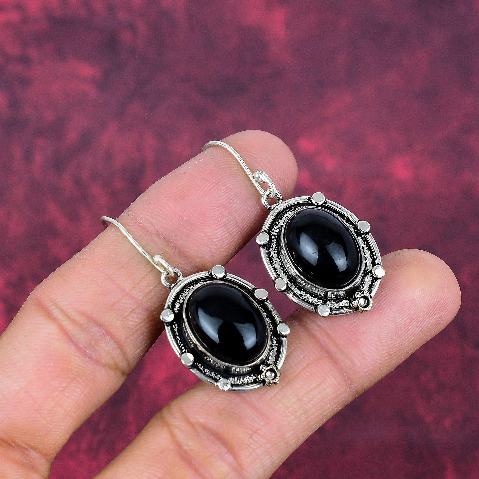 Серьги из цельного серебра 925 пробы с черным ониксом, серьги из драгоценных камней ручной работы на День памяти