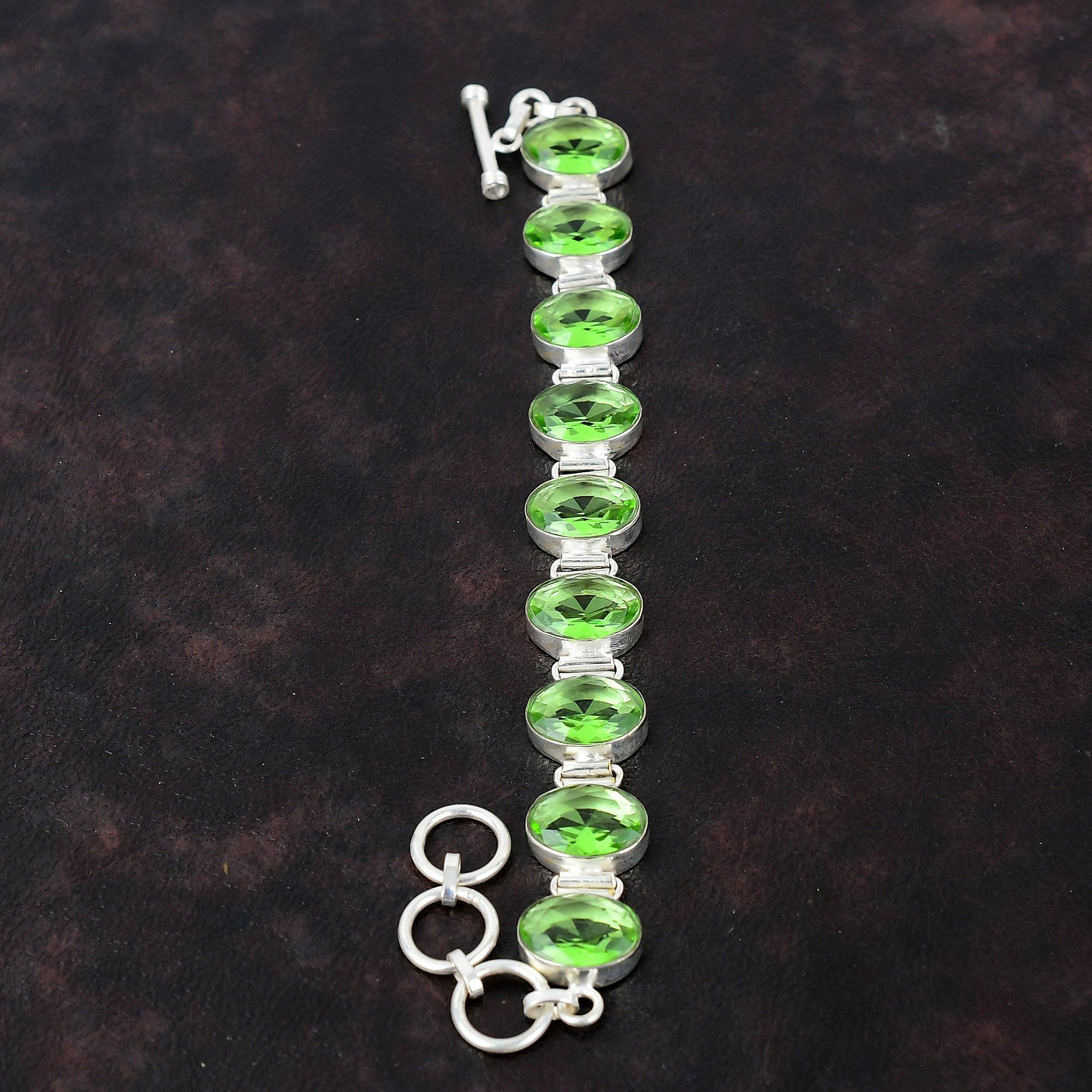 Faceted Green Amethyst Bracelet Original Gemstone Bracelet 925 Sterling Silver Bracelet Adjustable Chain Bracelet Handmade Jewelry For Gift