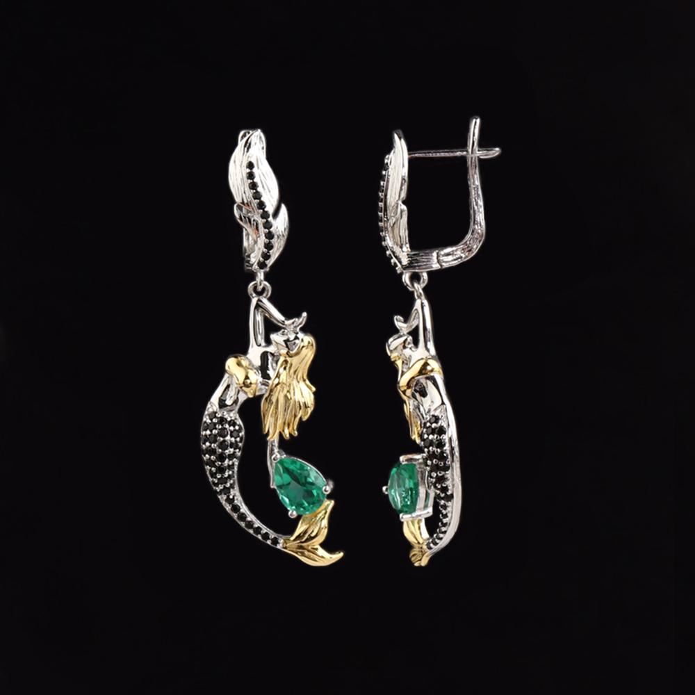 Элегантные серьги в виде русалки, созданные из грушевидного изумрудного нано-кристалла 5*7 мм, ювелирные изделия из стерлингового серебра 925 пробы для женщин, подарок для предложения и банкета