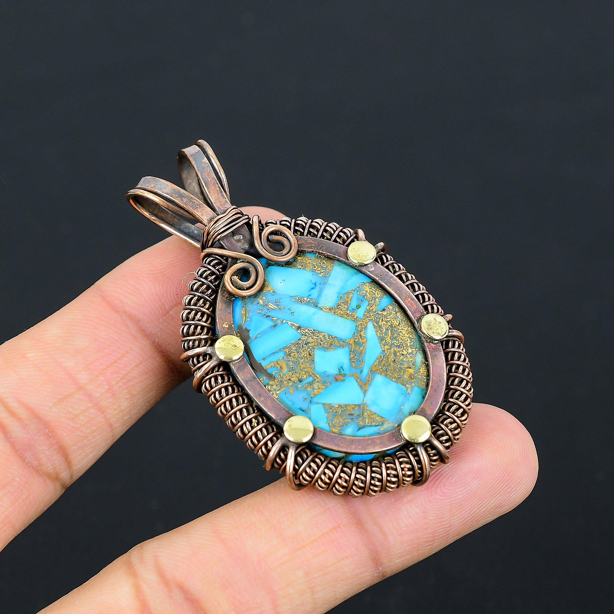 Медь, бирюзовый драгоценный камень, чистая медная проволока, обернутая подвеской ручной работы, ювелирные изделия