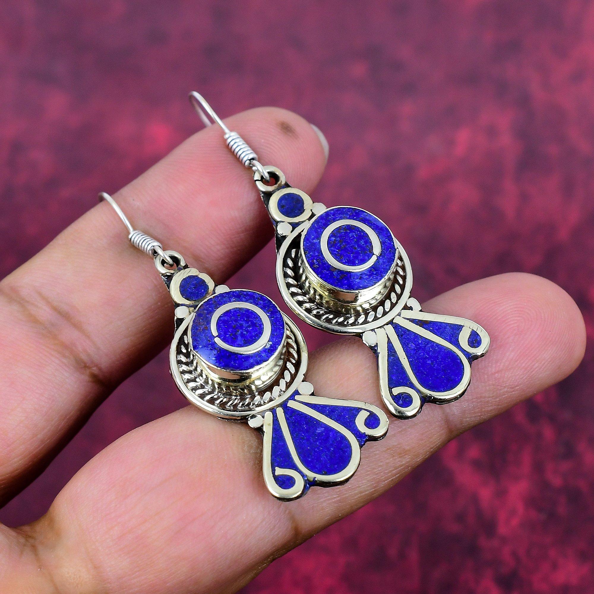 Lapis Lazuli Earrings Handmade Gemstone Jewelry, 925 Solid Sterling Silver Earrings, Unique Design Jewelry Earrings,