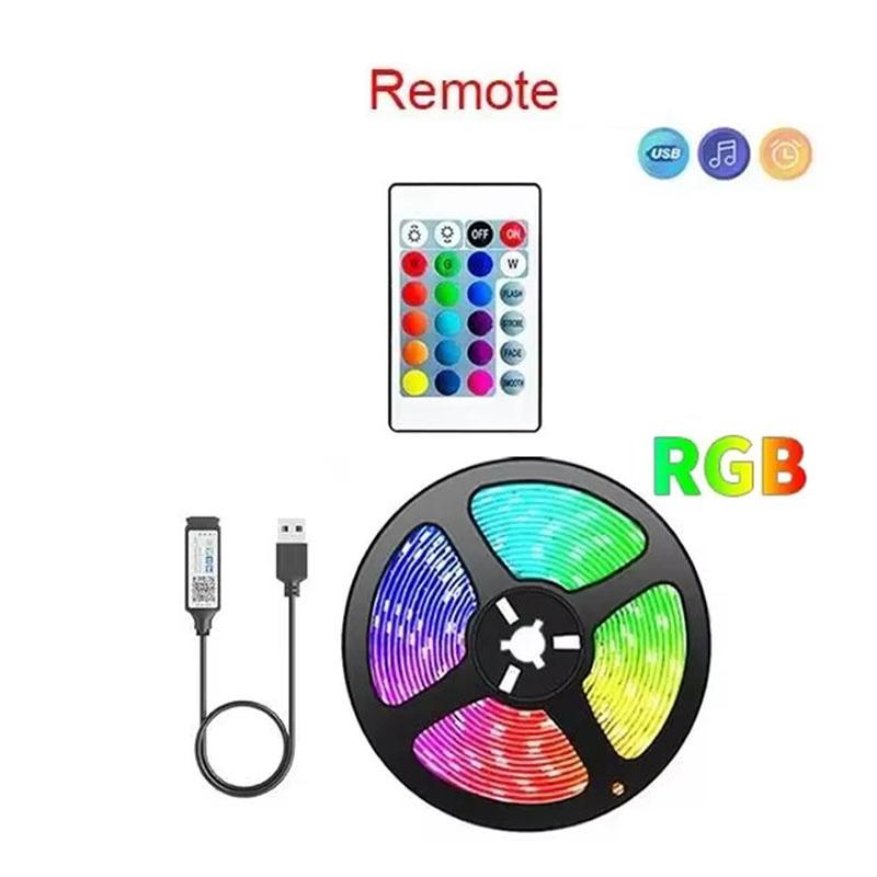 5V RGB LED Strip Light – SMD 5050 Flexible Diode Tape with 24-Key Remote for Home Christmas Room TV Backlight Decoration