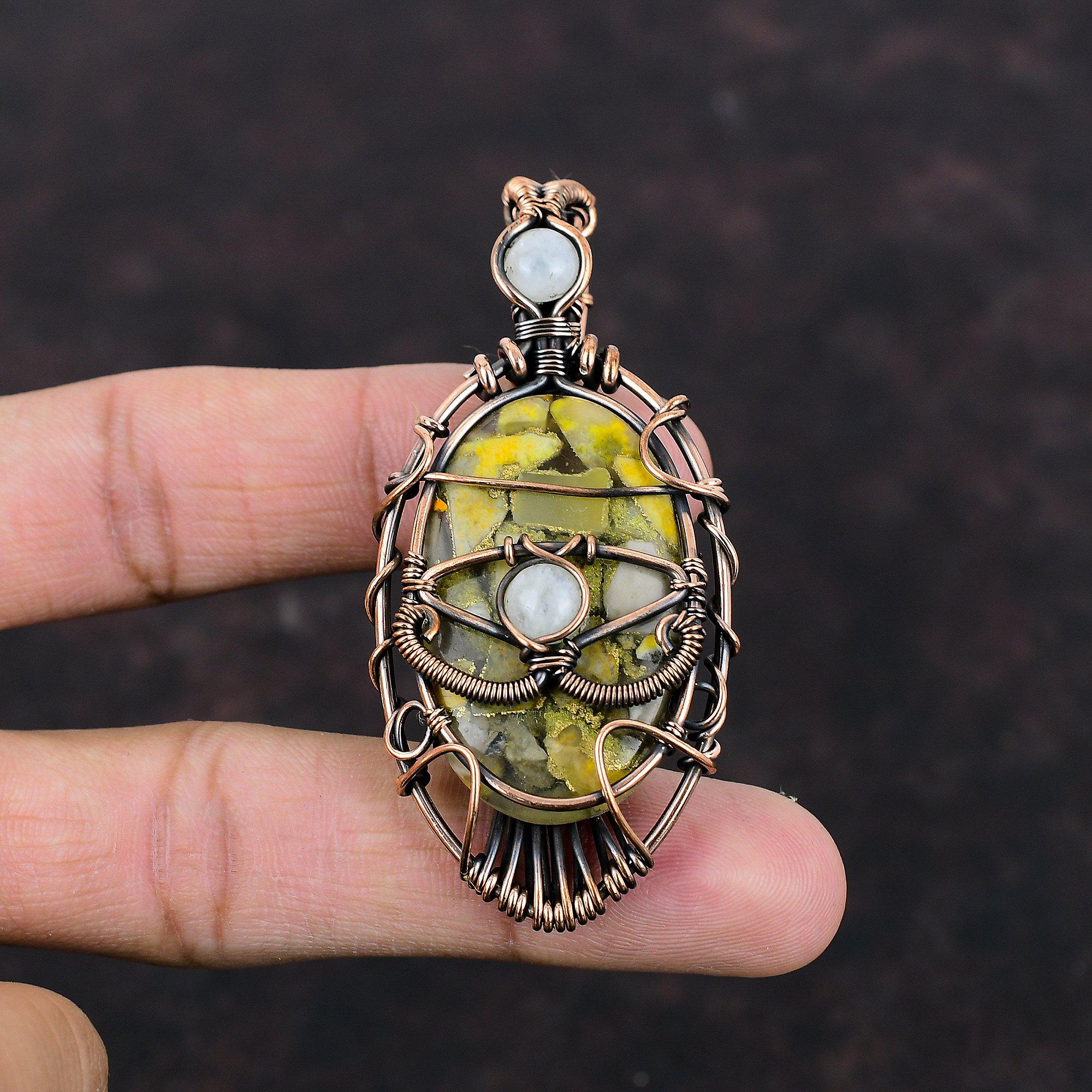 Медный кулон с яшмой, медная проволока, кулон с лунным камнем, кулон с дурного глаза, кулон с драгоценным камнем, медная проволока ручной работы, ювелирные изделия