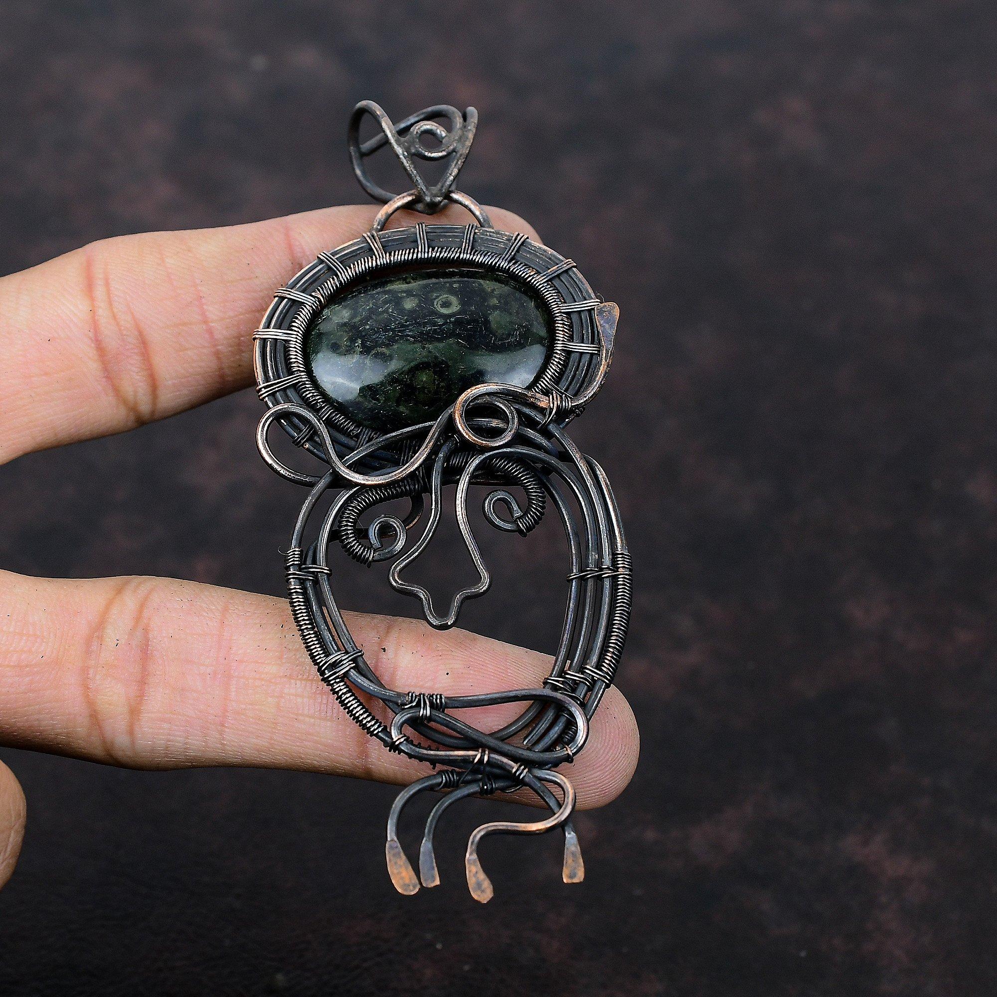 Подвеска из яшмы Камбаба, медная проволочная обертка, ручная работа, уникальный медный дизайн, подвеска с драгоценными камнями, проволочная обертка, подарок для него