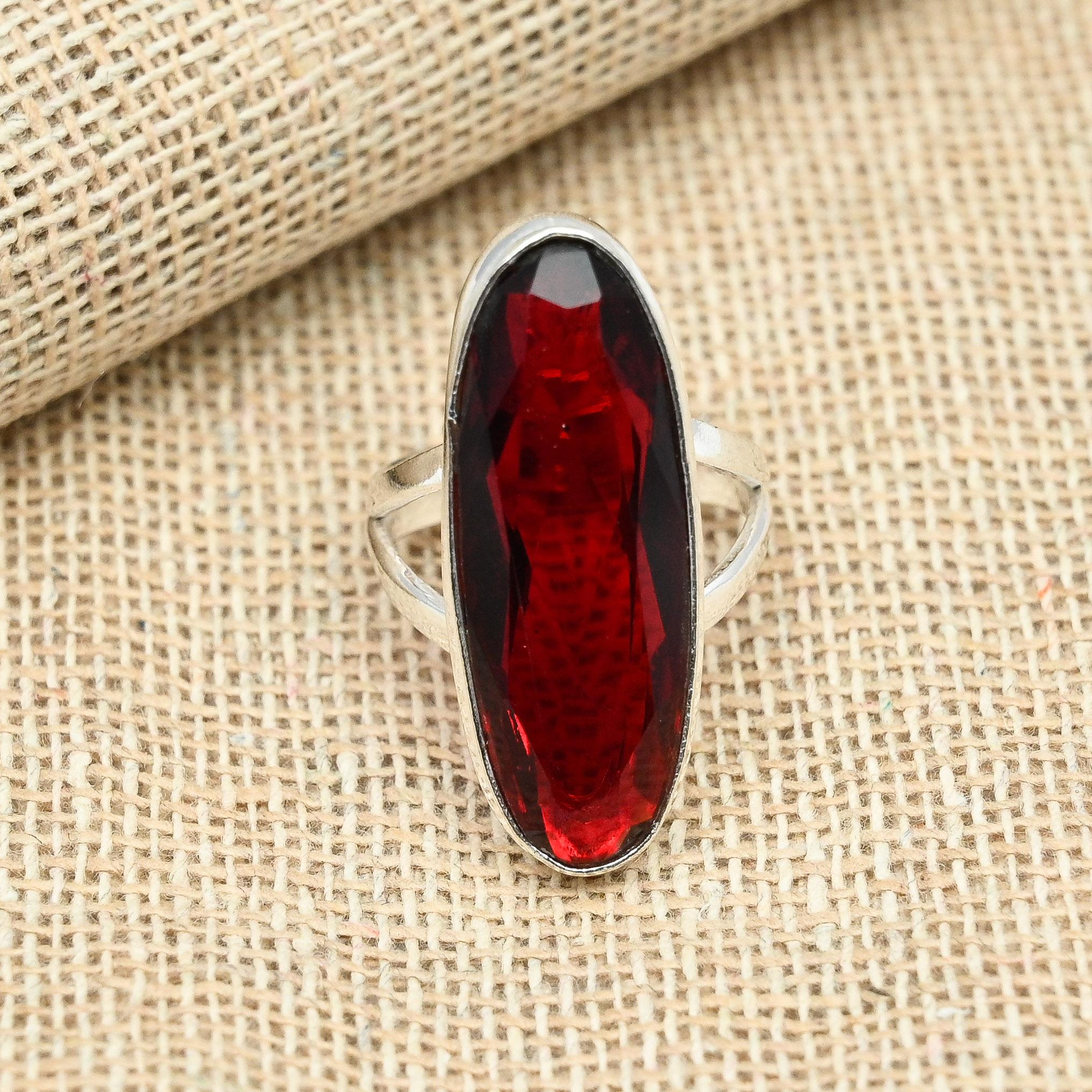 Unique Red Garnet Gemstone 925 Sterling Silver Handmade Jewelry Christmas Gift Ring