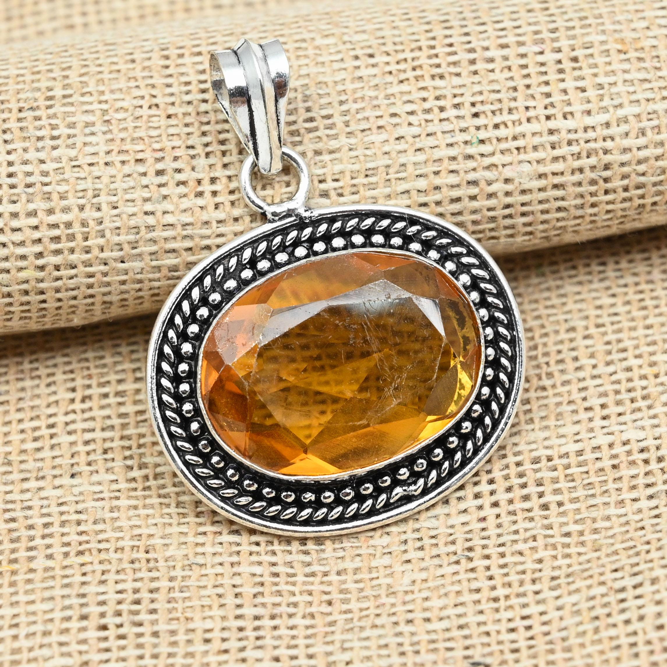 Цитрин Драгоценный камень стерлингового серебра 925 пробы Ювелирные изделия ручной работы Красивый очаровательный кулон