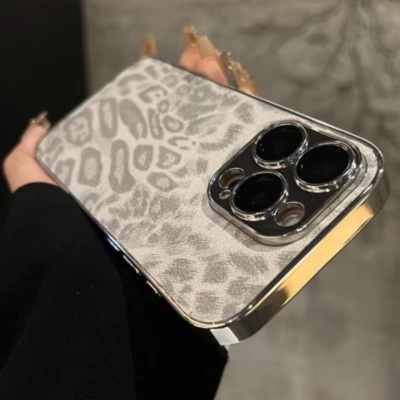 Для iPhone 16 Pro Max Роскошный леопардовый узор с покрытием Рамка Чехол для телефона для iPhone 11 12 13 14 15 16 Plus Защитная крышка объектива