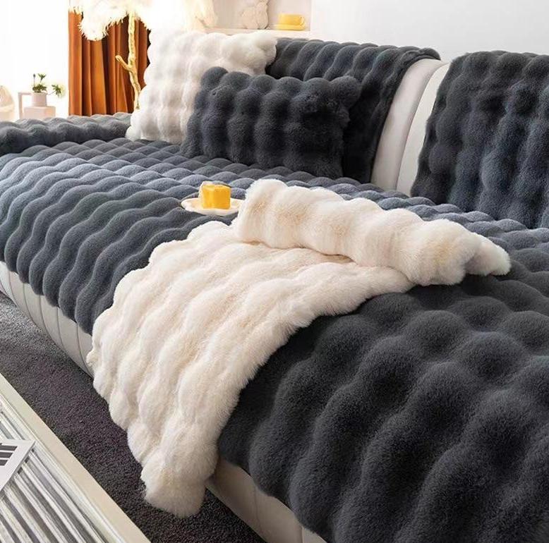 Universal Square Shape Plush Sofa Cover Thicken Rabbit Sofa Towe Winter for Living Room L Non-slip Sofa Mat Sofa Blanket Couch Cushion