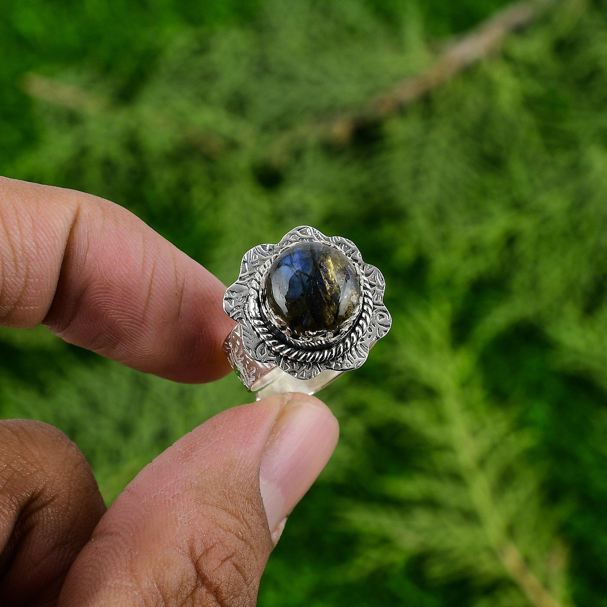 925 Sterling Silver Labradorite Gemstone Promise Wedding Handmade Daughter Ring