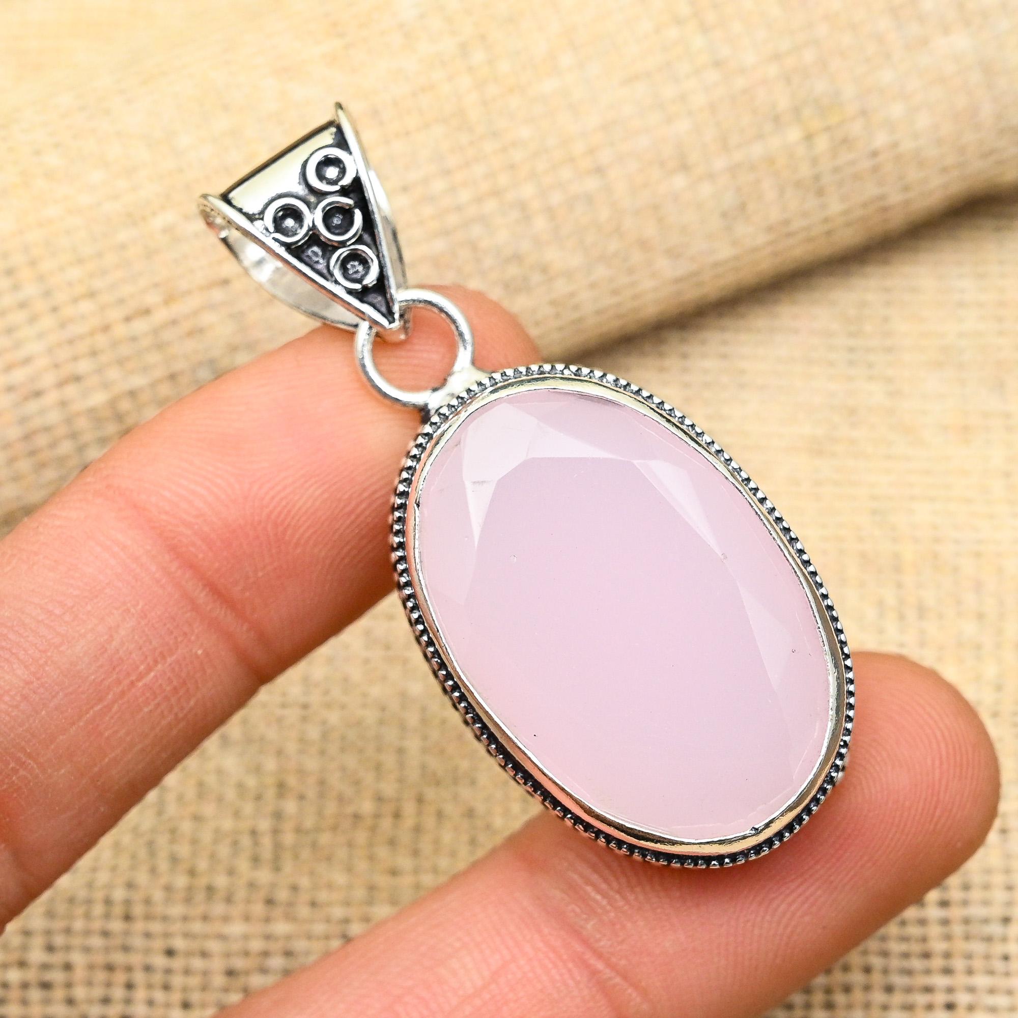 Фантастический розовый халцедон драгоценный камень стерлингового серебра 925 пробы ручной работы прекрасный ювелирный кулон для женщин