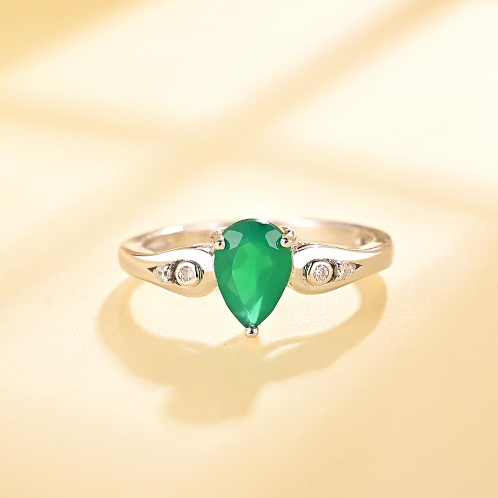 Bolaijewelry Простое классическое кольцо из натурального зеленого агата с драгоценным камнем для женщин, повседневное, из стерлингового серебра 925 пробы, ювелирные украшения