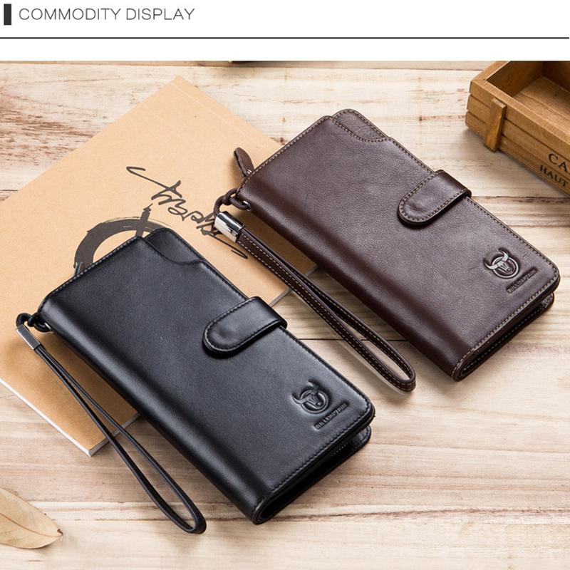 BULLCAPTAIN Men Long Wallet Clutch Bag Credit Card Holder Purses Carteras Billetera Hombre Leather Money Portfe Carte