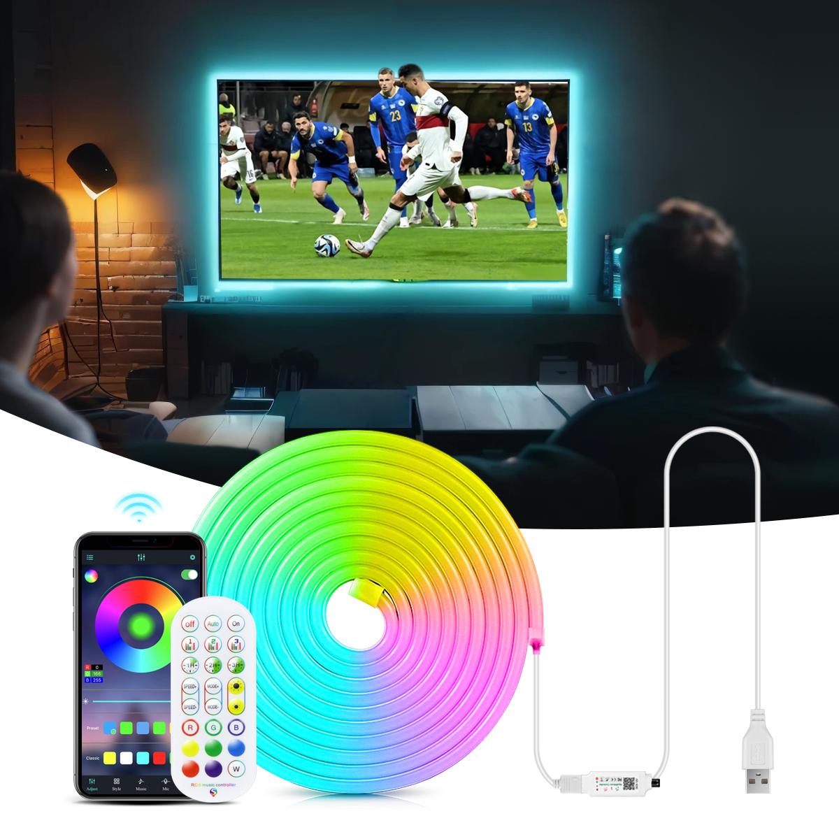 DC5V USB RGB Неоновая светодиодная лента Водонепроницаемая светодиодная неоновая лента Вывеска Bluetooth-приложение и пульт дистанционного управления для декора комнаты ТВ Настенное освещение