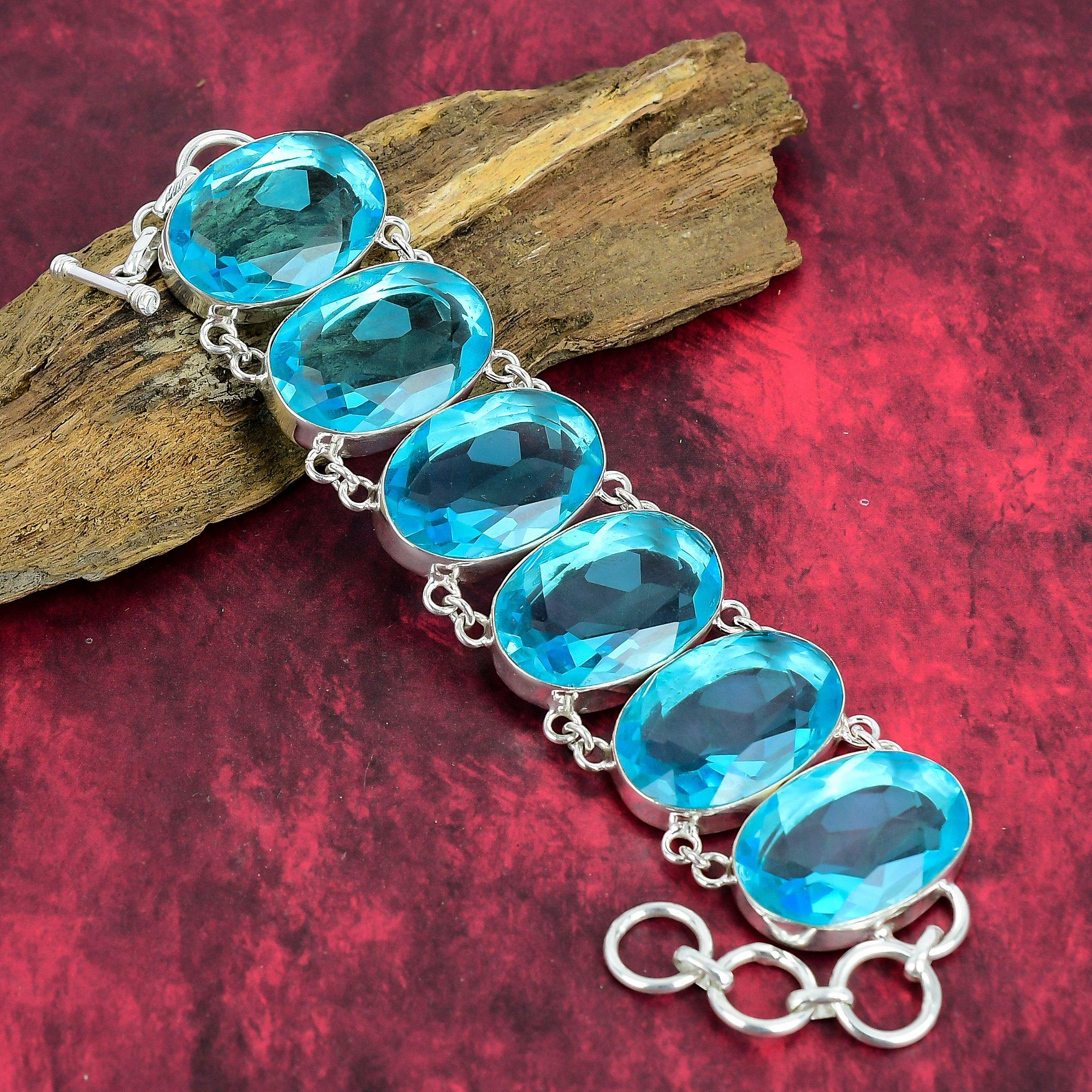 Ювелирные изделия-браслет ручной работы со швейцарским голубым топазом, Ювелирные изделия из стерлингового серебра 925 пробы, Серебряный браслет-цепочка с драгоценными камнями, Стильные украшения ручной работы для нее