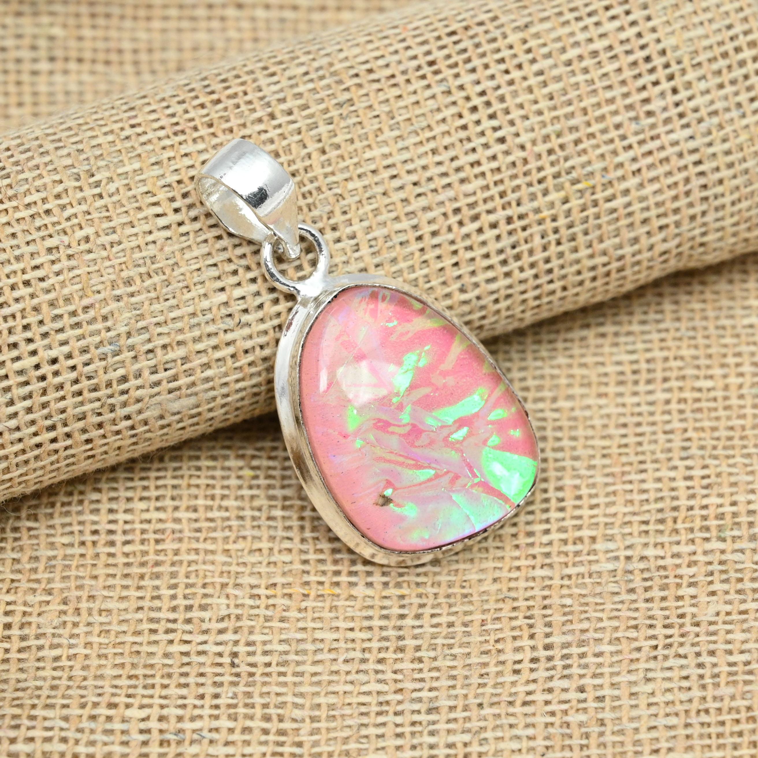 Розовый австралийский тройной опал, драгоценный камень, стерлинговое серебро 925 пробы, ювелирные изделия ручной работы, антикварный кулон